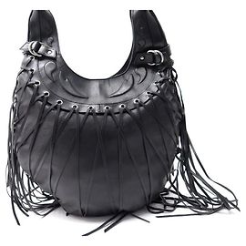JITROIS ROCK CORSET BORSA A TRACOLLA IN PELLE NERA CON FRANGE BORSA CON FRANGE Nero