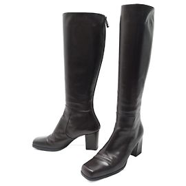 Yves Saint Laurent Boots 37.5 SQUARE TOE BROWN LEATHER BOOTS SHOES Brown