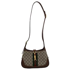 Gucci-Gucci Jackie 1961 Kleine Hobo-Tasche aus beigem GG Supreme Canvas und braunem Leder-Andere
