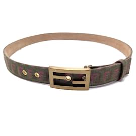 Fendi-FENDI BELT IN KHAKI T MONOGRAM CANVAS95 FF GOLDEN CANVAS BELT BUCKLE-Khaki