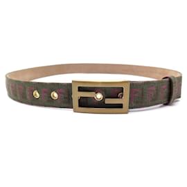 Fendi-FENDI BELT IN KHAKI T MONOGRAM CANVAS95 FF GOLDEN CANVAS BELT BUCKLE-Khaki