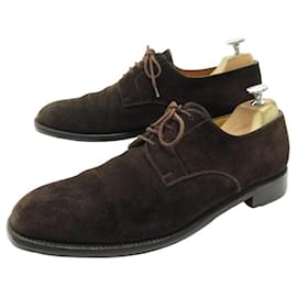JM Weston-JM WESTON DERBY SHOES 556 9C 43 FINE BROWN SUEDE + POUCHES SUEDE SHOES-Brown