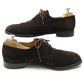 JM Weston-JM WESTON DERBY SHOES 556 9C 43 FINE BROWN SUEDE + POUCHES SUEDE SHOES-Brown