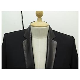 Balmain-BALMAIN JACKET WITH SAFETY PIN BREASTS 40 L IN MOHAIR WOOL LEATHER COLLAR-Black