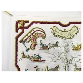 Hermès-HERMES SLED AND SLIDING SCARF FROM LA PERRIERE CARRE 90SILK SCARF-Cream