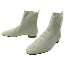 Hermès-NUEVOS ZAPATOS HERMES BOTINES VOLVER 38 BOTAS DE TELA BLANCA + BOLSILLO DE TELA-Blanco