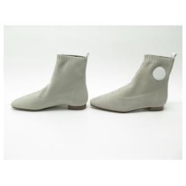 Hermès-NEW HERMES SHOES VOLVER ANKLE BOOTS 38 WHITE FABRIC + POUCH FABRIC BOOTS-White