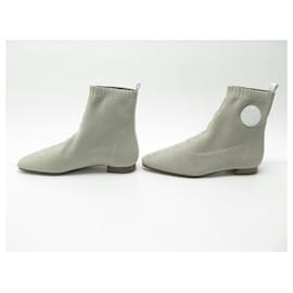 Hermès-NUEVOS ZAPATOS HERMES BOTINES VOLVER 38 BOTAS DE TELA BLANCA + BOLSILLO DE TELA-Blanco