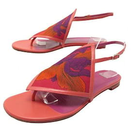Hermès-HERMES SHOES ORIGAMI FLIP-FLOP SANDALS 38 CANVAS & LEATHER FLIP FLOPS SHOES-Pink