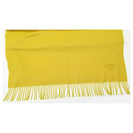 Hermès-NEW HERMES SCARF ETOLE EMBROIDERED LOGO IN YELLOW CASHMERE CASHMERE SCARF-Yellow