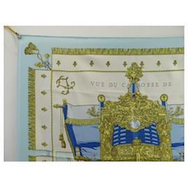 Hermès-VINTAGE HERMES SCARF VIEW OF THE COACH OF THE GALERE 1er edition 1953 SCARF-Blue