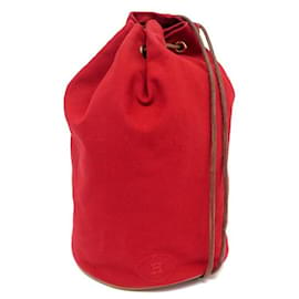 Hermès-HERMES POLOCHON MIMILE HANDBAG IN RED CANVAS SEAU BACKPACK HAND BAG-Red