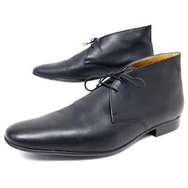 Hermès-HERMES SHOES CHUKKA BOOTS 42.5 BLACK LEATHER BOX LEATHER SHOES-Black