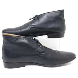 Hermès-HERMES SHOES CHUKKA BOOTS 42.5 BLACK LEATHER BOX LEATHER SHOES-Black