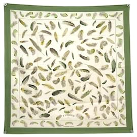 Hermès-VINTAGE FOULARD HERMES PLUMES HENRI DE LINARES 90 CM EN SOIE VERTE SCARF-Vert