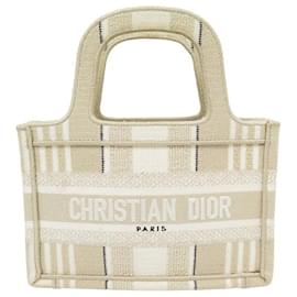 Christian Dior-SAC A MAIN CHRISTIAN DIOR MINI TOTE BOOK EN TOILE BEIGE HAND BAG PURSE-Beige