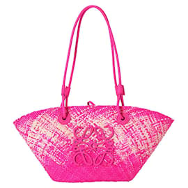 Loewe-Loewe + Paula's Ibiza Small Anagram Basket Bag em Pink Ombre Iraca Palm e couro de bezerro Couro-Rosa