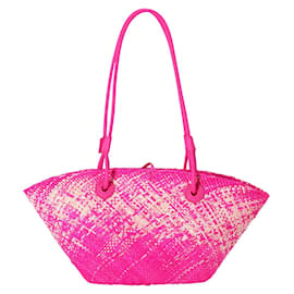 Loewe-Loewe + Paula's Ibiza Small Anagram Basket Bag in Pink Ombre Iraca Palm and calf leather Leather-Pink