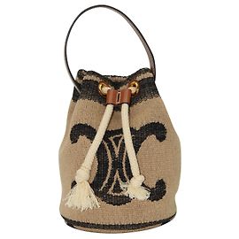 Céline Bolsa com cordão Celine Teen Triomphe em lona bege e preta Bege