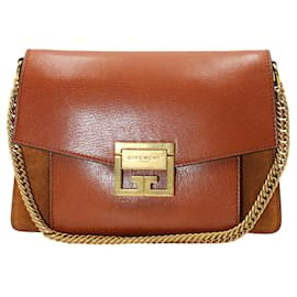 Givenchy-Givenchy GV3 Medium Shoulder Bag in Chestnut Brown Leather and Suede-Brown