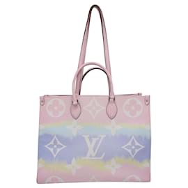 Louis Vuitton-Louis Vuitton Escale Monogram OnTheGo GM Einkaufstasche aus pastellfarbenem, beschichtetem Canvas in „Rose“.-Pink