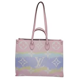 Louis Vuitton-Louis Vuitton Escale Monogram OnTheGo GM Einkaufstasche aus pastellfarbenem, beschichtetem Canvas in „Rose“.-Pink