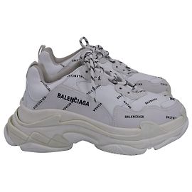 Balenciaga Triple S Sneakers Allover Logo in White Polyurethane Other