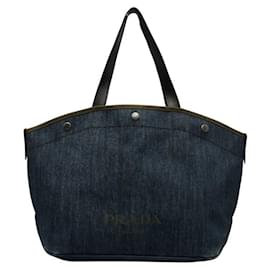Prada-Prada Denim  Logo Tote Bag Denim Tote Bag in Good condition-Blue