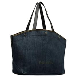 Prada-Prada Denim  Logo Tote Bag Denim Tote Bag in Good condition-Blue