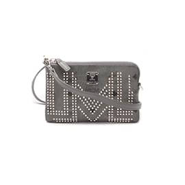MCM-MCM Studded Visetos Pouch Bag Leather Crossbody Bag in Good condition-Grey