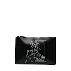 Givenchy-Clutch de Piel con Estampado Bambi Stencil-Negro