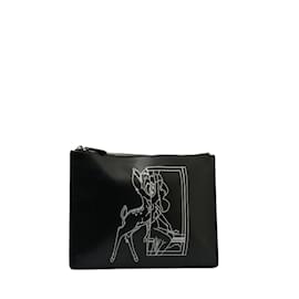 Givenchy-Leather Bambi Stencil Print Clutch-Black