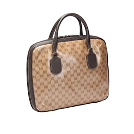 Gucci-Sac à main en toile Gucci GG Crystal Briefcase Bag 341505 en bon état-Marron