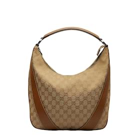 Gucci-GG Canvas Hobo Bag 124357-Brown