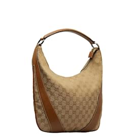 Gucci-GG Canvas Hobo Bag 124357-Brown