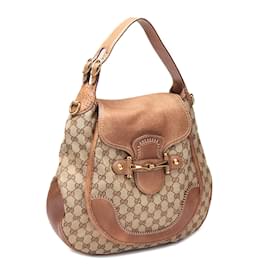 Gucci-Hobo Pelham de lona y cuero con GG-Castaño