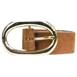 Anine Bing-Brown suede belt with gold buckle-Brown
