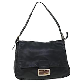 Fendi-FENDI Mamma Baguette Shoulder Bag Leather Black Auth bs8192-Black