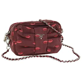 Prada-PRADA Chain Shoulder Bag Nylon Red Auth bs8025-Red