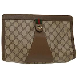 Gucci-GUCCI GG Canvas Web Sherry Line Clutch Bag Beige Red Green 89 01 033 Auth ep1581-Red,Beige,Green