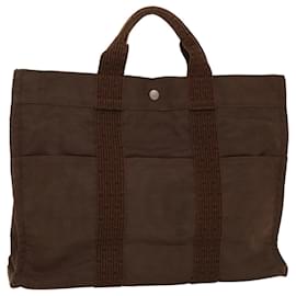 Hermès-HERMES Her Line MM Hand Bag Canvas Brown Auth bs7825-Brown