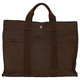 Hermès-HERMES Her Line MM Hand Bag Canvas Brown Auth bs7825-Brown