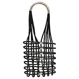 Balenciaga-BALENCIAGA Net Hand Bag Suede Metal Black Gold Auth 52450-Black,Golden