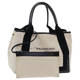 Balenciaga-BALENCIAGA Tote Bag Canvas Beige Black Auth bs7766-Black,Beige