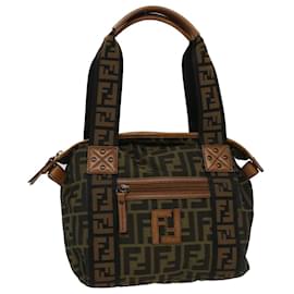Fendi-FENDI Zucca Canvas Hand Bag Black Brown Auth fm2664-Brown,Black