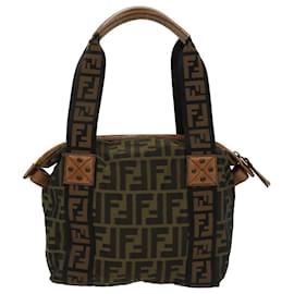 Fendi-FENDI Sac à main en toile Zucca Noir Marron Auth fm2664-Marron,Noir