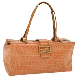 Fendi-Bolsa de mão FENDI Zucchino Canvas Mamma Baguette Esmalte Laranja Auth 52439-Laranja