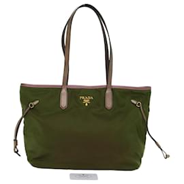 Prada-PRADA Tote Bag Nylon Leather Khaki Auth ki3338-Khaki