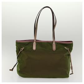 Prada-PRADA Tote Bag Nylon Leather Khaki Auth ki3338-Khaki