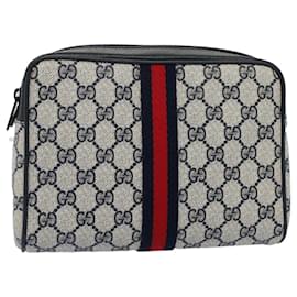 Gucci-GUCCI GG Canvas Sherry Line Clutch Bag Gray Red Navy 010.378... Auth yk8375b-Red,Grey,Navy blue